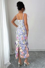 Modest Fitted Bow Straps 3D Florals Party Prom Dress