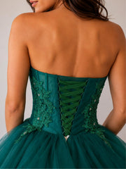 Modest Green Strapless Lace Empire Ruffle A-Line Party Prom Dress