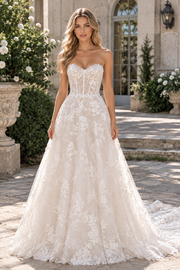 Modest Lace A-Line Sweetheart Strapless Empire Maxi Wedding Dress