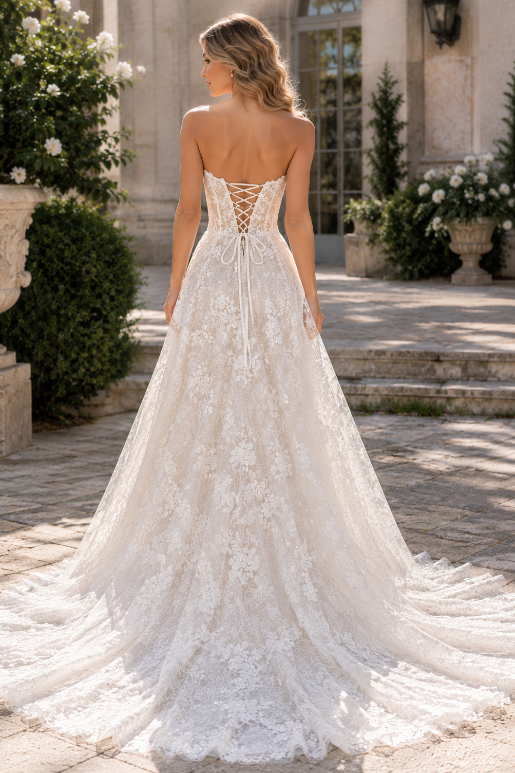 Modest Lace A-Line Sweetheart Strapless Empire Maxi Wedding Dress