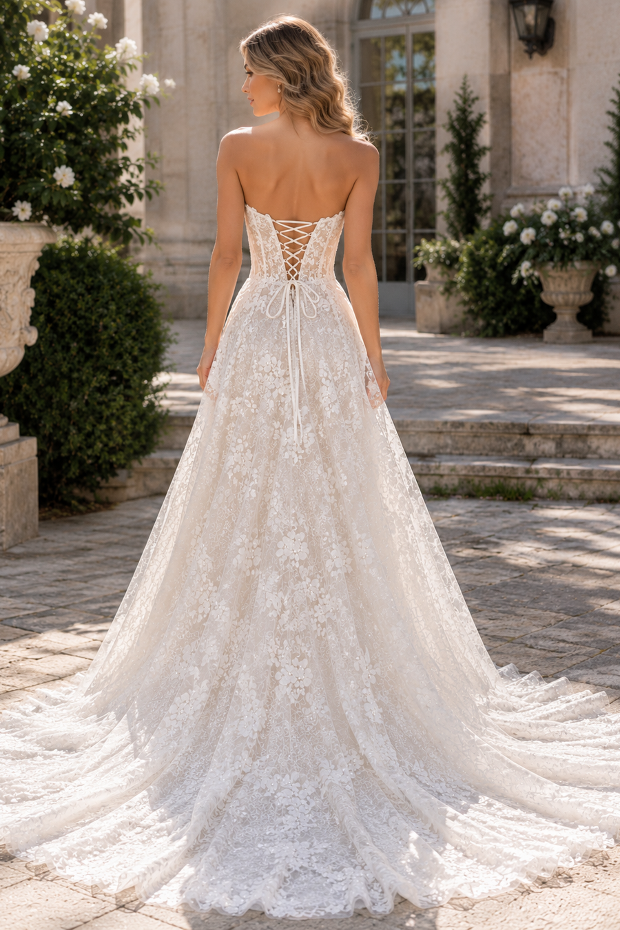 Modest Lace A-Line Sweetheart Strapless Empire Maxi Wedding Dress