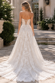 Modest Lace A-Line Sweetheart Strapless Empire Maxi Wedding Dress