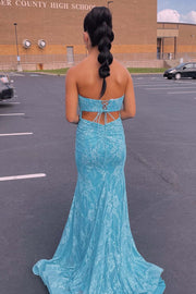 Modest Lace Strapless Empire Mermaid Party Prom Dress With Train