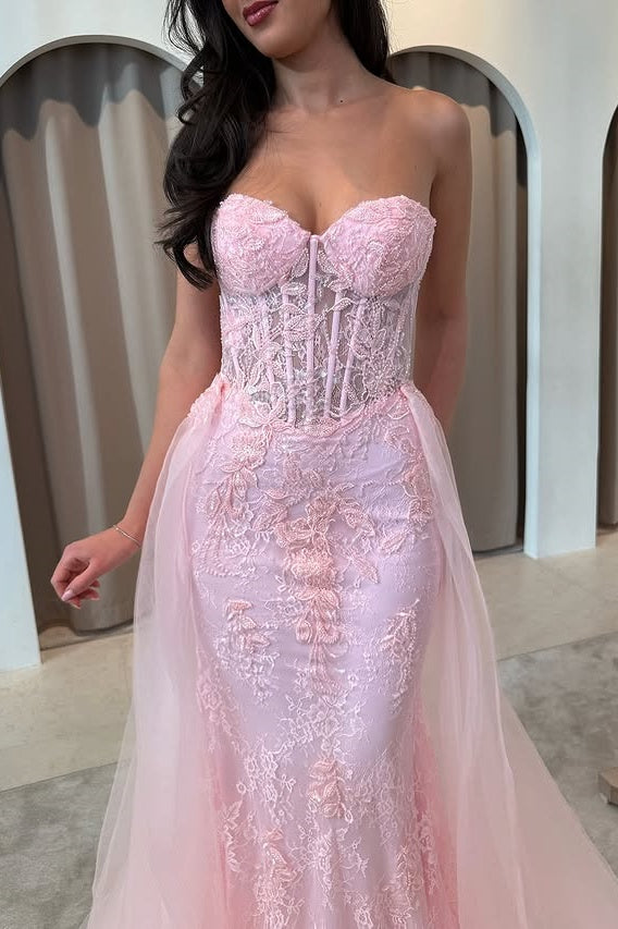 Modest Mermaid Lace Sweetheart Strapless Party Prom Dress
