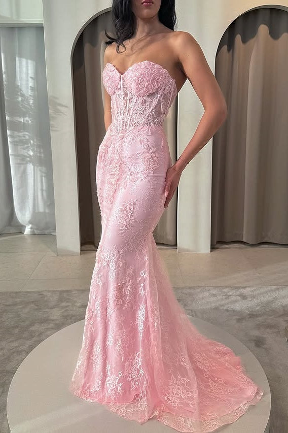 Modest Mermaid Lace Sweetheart Strapless Party Prom Dress