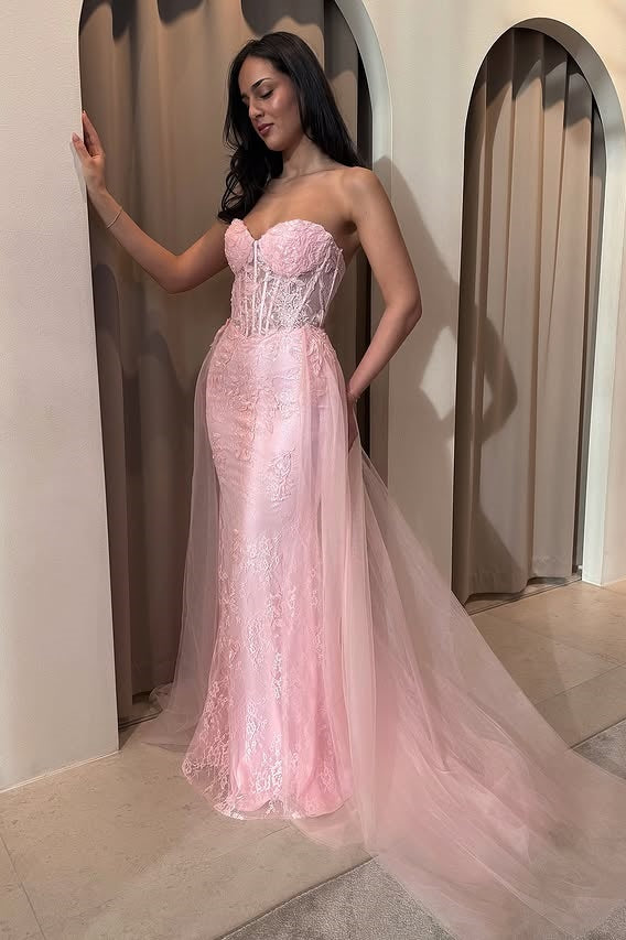 Modest Mermaid Lace Sweetheart Strapless Party Prom Dress