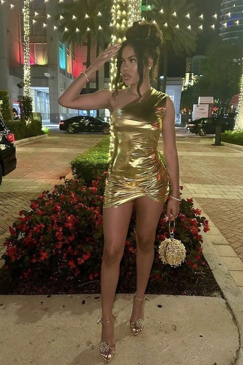 Modest One Shouldet Sleeveless Fitted Mini Homecoming Party Dress