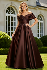 Modest Satin A-Line Off-Shoulder Floor-Length Mother Of The Bride Dress