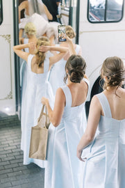 Modest Satin A-Line Square Straps Floor-Length Bridesmaid Dress