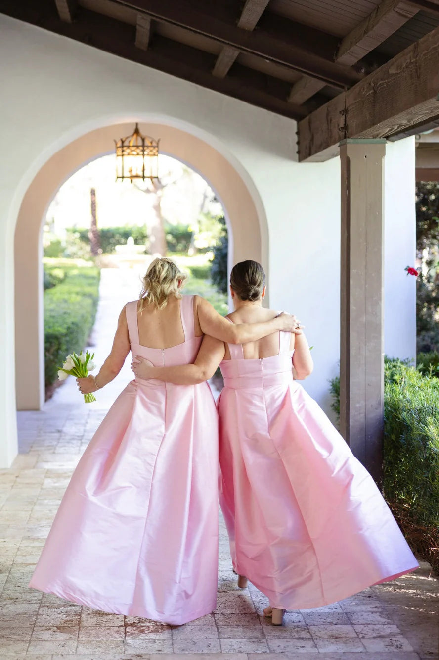 Modest Satin A-Line Square Straps Floor-Length Bridesmaid Dress