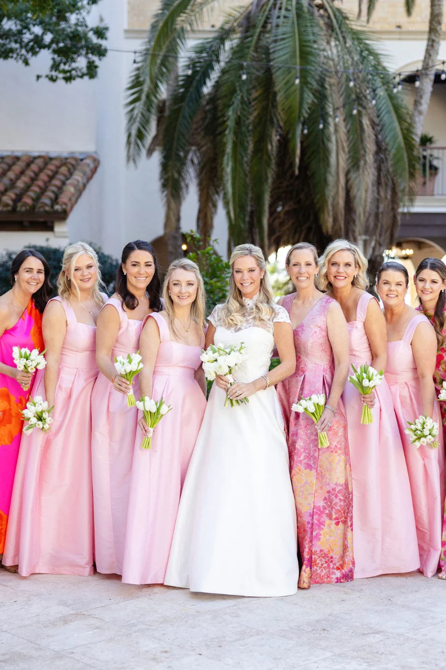 Modest Satin A-Line Square Straps Floor-Length Bridesmaid Dress