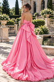 Modest Satin A-Line Strapless Beaded Empire Party Prom Dress With Bow