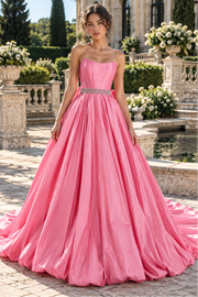 Modest Satin A-Line Strapless Beaded Empire Party Prom Dress With Bow