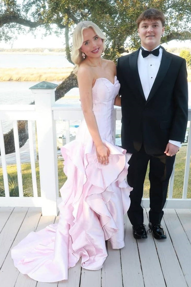 Modest Satin Mermaid Sweetheart Strapless Ruffle Party Prom Dress