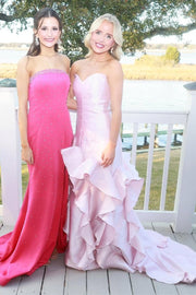 Modest Satin Mermaid Sweetheart Strapless Ruffle Party Prom Dress