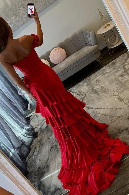Modest Satin One Shoulder Empire Leg Slit Party Prom Dress