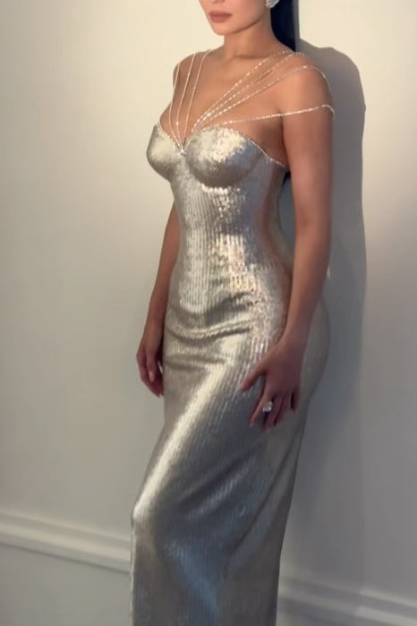 Modest Sequin Empire Bodycon Sparkly Party Prom Dress