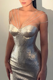 Modest Sequin Empire Bodycon Sparkly Party Prom Dress