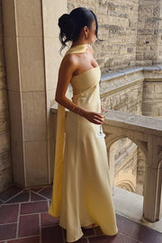 Modest Sheath Pleated Strapless Satin Long Party Prom Dress