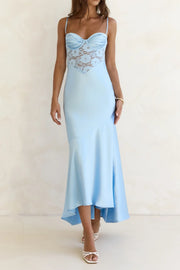 Modest Spaghetti Straps Sheer Lace Satin High-Low Party Prom Dress
