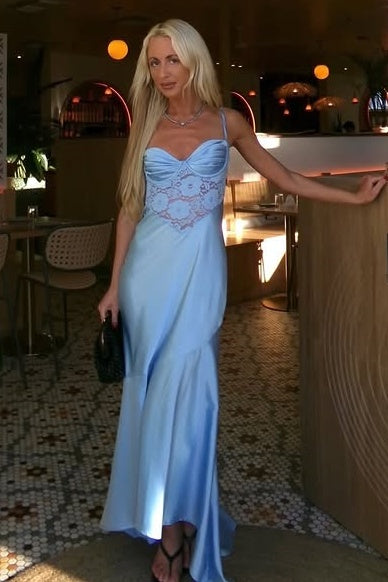 Modest Spaghetti Straps Sheer Lace Satin High-Low Party Prom Dress