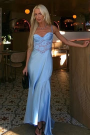 Modest Spaghetti Straps Sheer Lace Satin High-Low Party Prom Dress