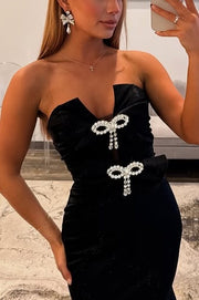 Modest Strapless Empire Satin Party Prom Dress With Bows 