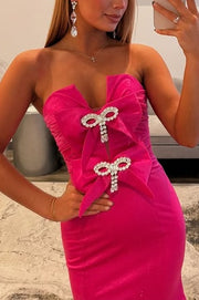 Modest Strapless Empire Satin Party Prom Dress With Bows 