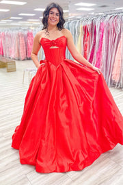 Modest Sweetheart Strapless A-Line Satin Party Prom Dress