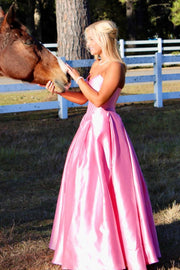 Modest Sweetheart Strapless A-Line Satin Party Prom Dress