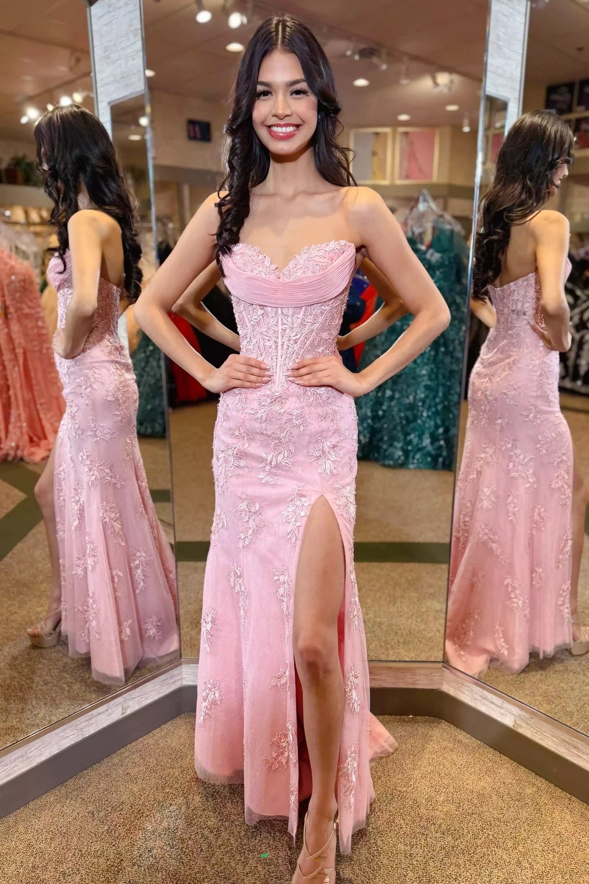 Modest Sweetheart Strapless Lace Mermaid Party Prom Dress