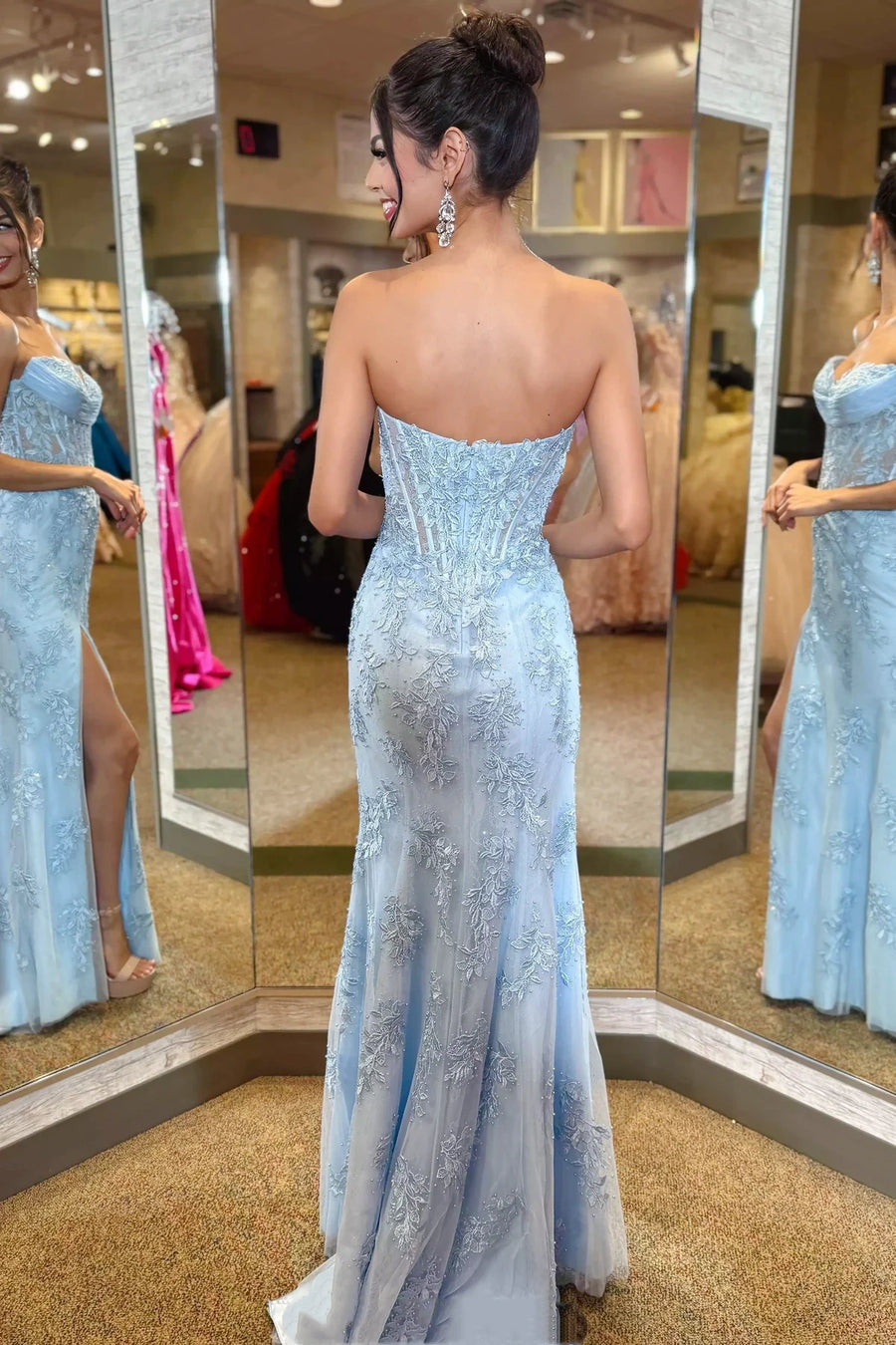 Modest Sweetheart Strapless Lace Mermaid Party Prom Dress