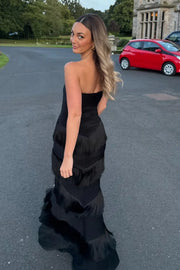 Modest Sweetheart Strapless Tassels Mermaid Party Prom Dress