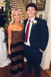 Modest Sweetheart Strapless Tassels Mermaid Party Prom Dress