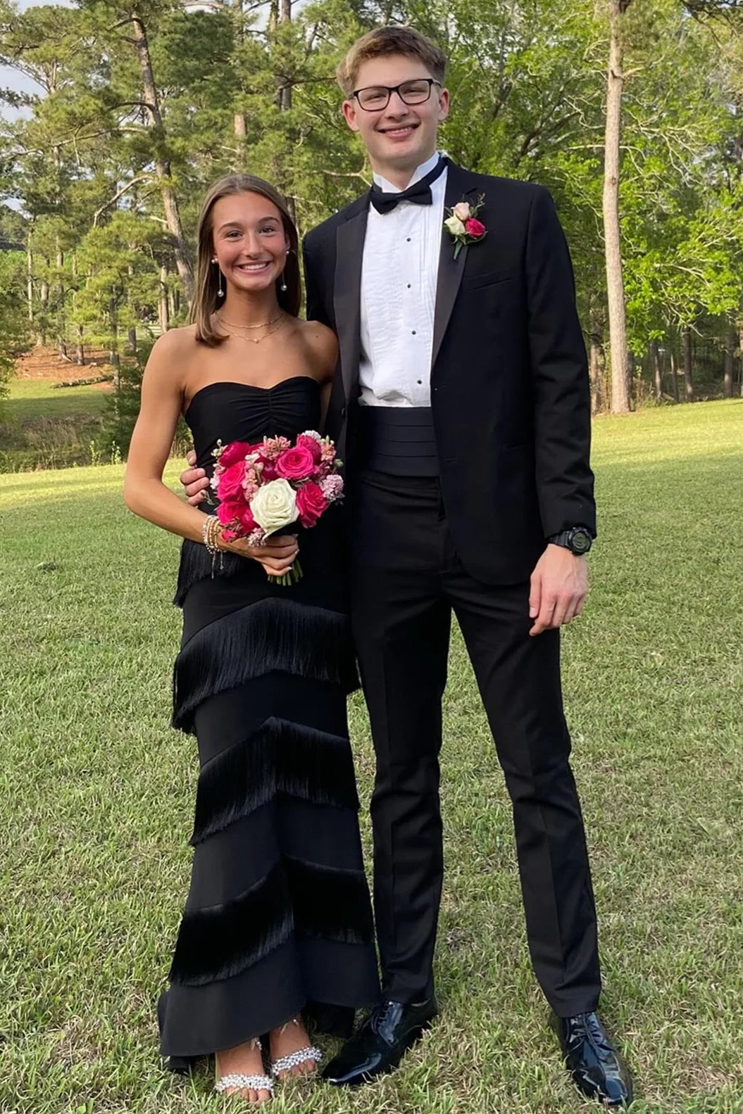 Modest Sweetheart Strapless Tassels Mermaid Party Prom Dress