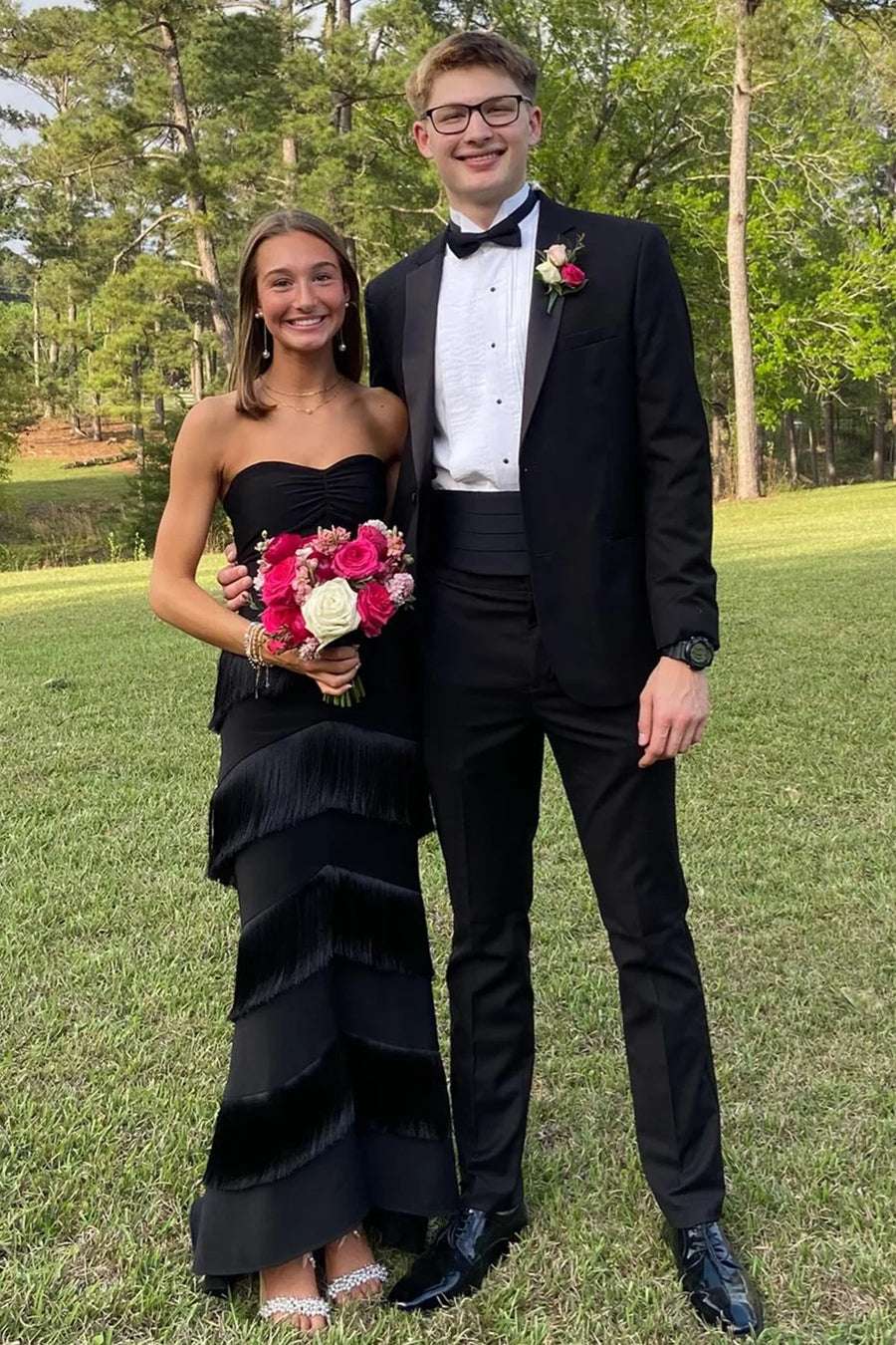 Modest Sweetheart Strapless Tassels Mermaid Party Prom Dress