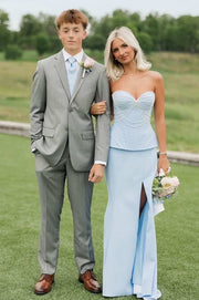 Modest Sweetheart Straps Two-Pieces Satin Party Prom Dress With Beaded 