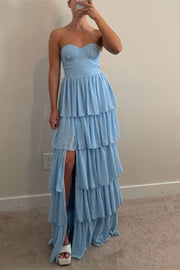 Chic Sweetheart Sleeveless Chiffon A-Line Tiered Party Prom Dress