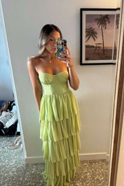 Chic Sweetheart Sleeveless Chiffon A-Line Tiered Party Prom Dress