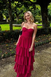 Chic Sweetheart Sleeveless Chiffon A-Line Tiered Party Prom Dress