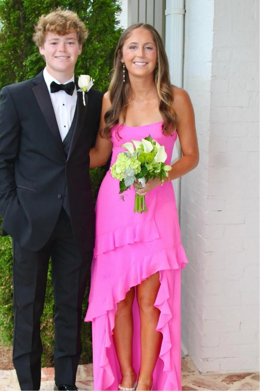 Pink Chiffon Bateau Strapless Ruffle Prom Party Dress