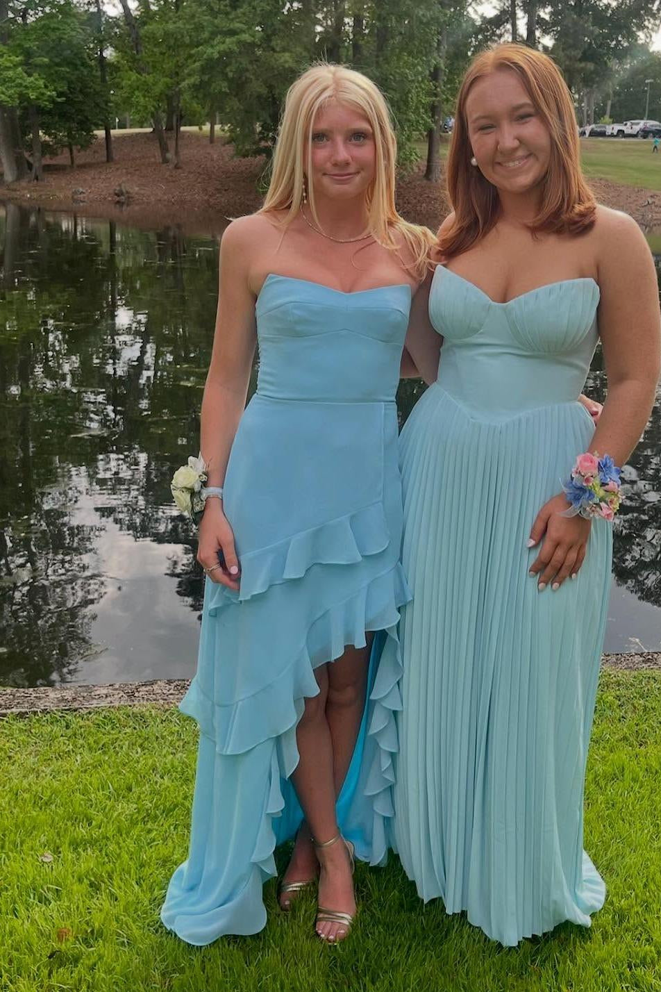 Pink Chiffon Bateau Strapless Ruffle Prom Party Dress