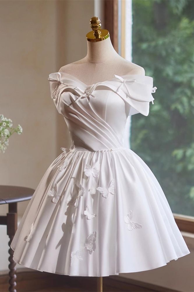 White Satin Wedding Dress Straps Short Homecoming Dress White / US 2