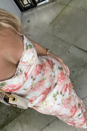 Chic Satin Spaghetti Straps Floral Party Prom Dress