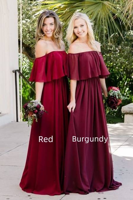 Off-Shoulder A-Line Chiffon Long Bridesmaid Dress