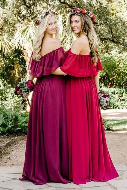 Off-Shoulder A-Line Chiffon Long Bridesmaid Dress