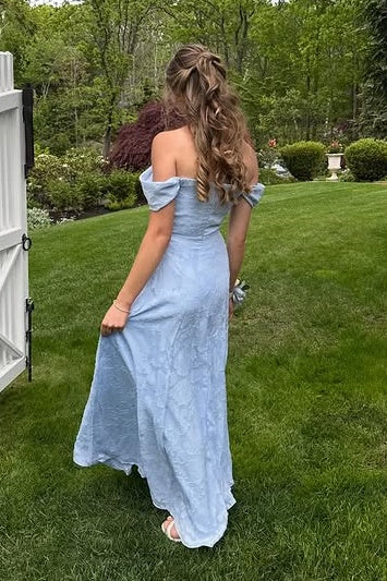 Off-Shoulder A-Line Empire Floral Appliques Maxi Party Prom Dress
