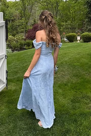 Off-Shoulder A-Line Empire Floral Appliques Maxi Party Prom Dress