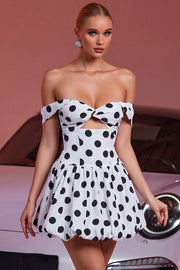 Off-Shoulder A-Line Empire Polka Dot Mini Holiday Party Dress