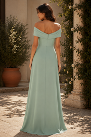 Off-Shoulder A-Line Empire Satin Long Elegant Bridesmaid Dress